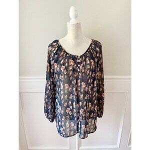 Honey Punch Blue Printed Blouse Top L